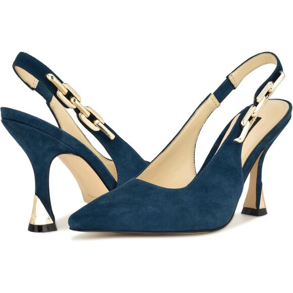 Nine West Womens Teal 400 Suede Closed Pointed Toe Sling Back Veroni Pump - Picture 6 of 6